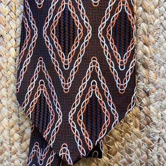 Vintage Damon Polyester Brown Geometric Tie - Picture 1 of 3